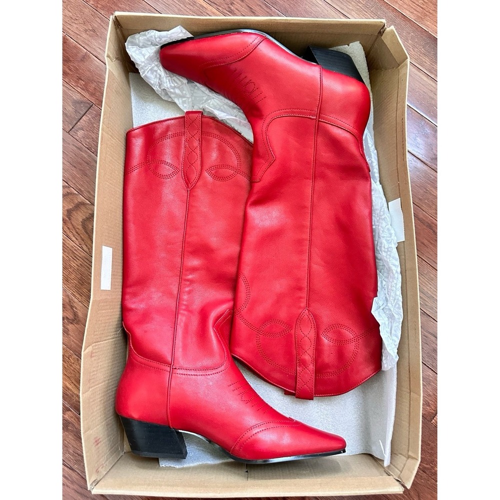 New Steve Madden Dollie Red Leather Western Square Toe Cowboy Boots Size 9